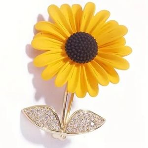 SUNFLOWER Enameled Embellished Brooch Pin BRR